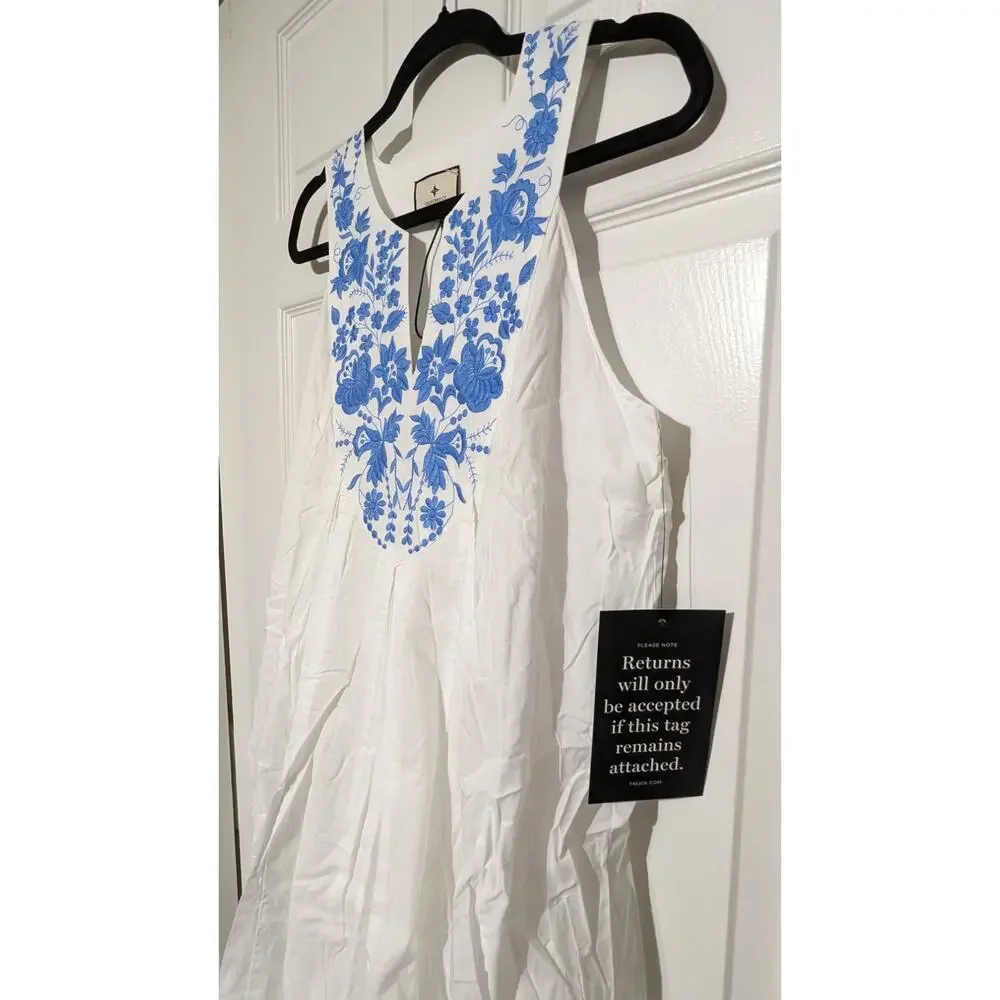 Tuckernuck White Cyprus Maxi Dress Large Floral Embroidered NWT Summer Vacation - Picture 7 of 10